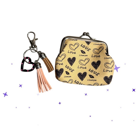 2 Piece Bundle Heart Print Coin Purse with Keychain - Picture 8 of 12